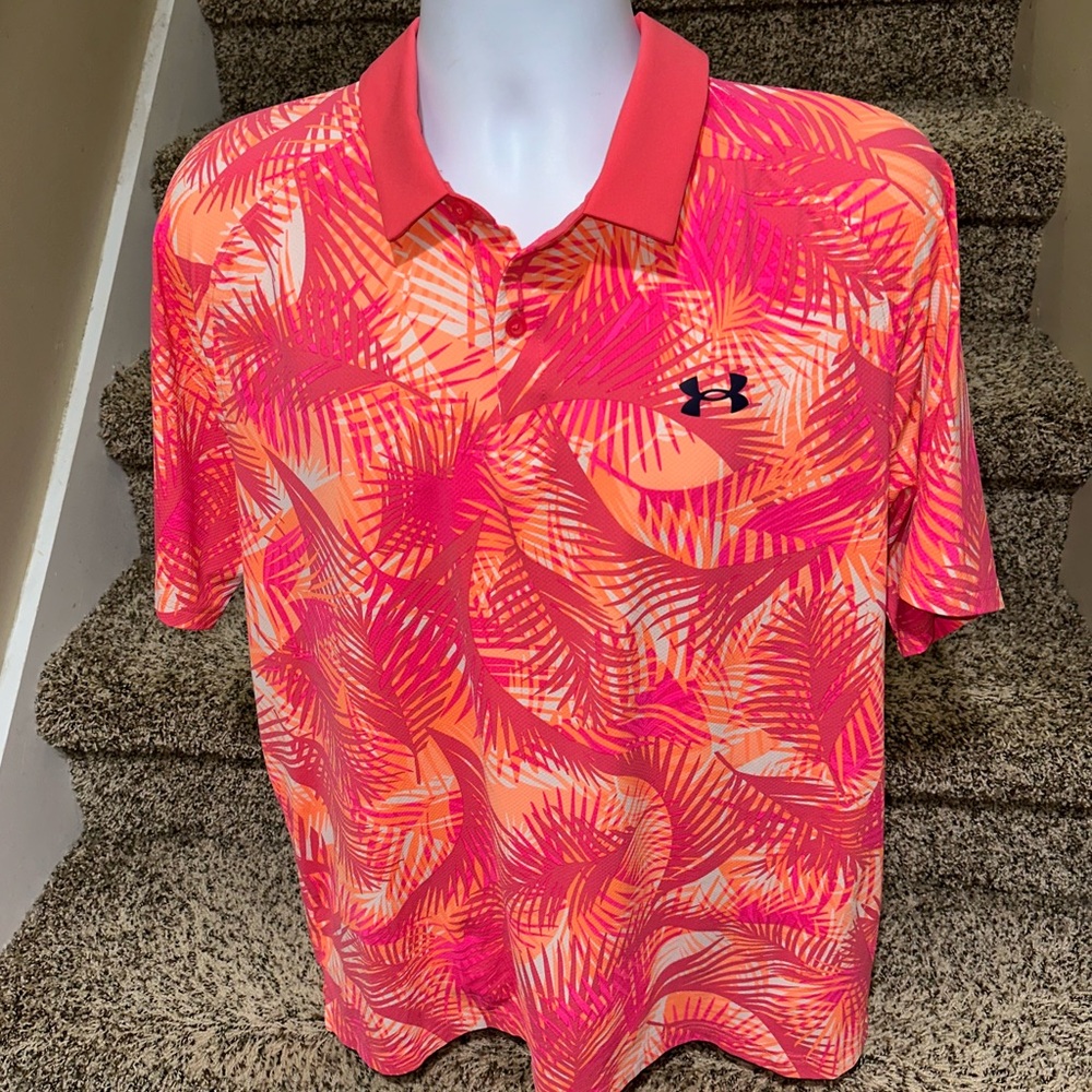 Bright *UNDER ARMOUR Iso-Chill* Hawaiian floral casual golf ⛳️ polo shirt - XL